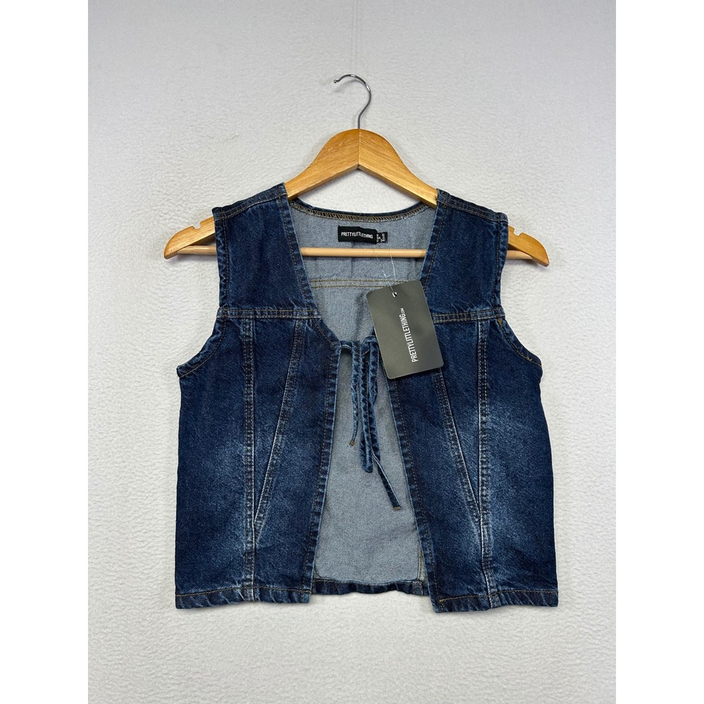 Y2K Indie PrettyLittleThing Womens Size 6 Dark Blue Tie Front Denim Waistcoat